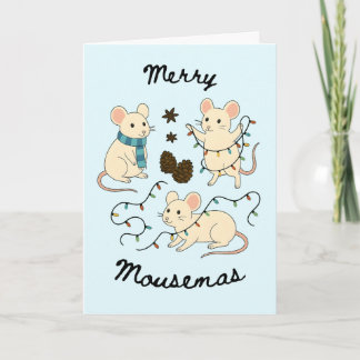 Festive Mice with Fairy Lights – Christmas Card Karte