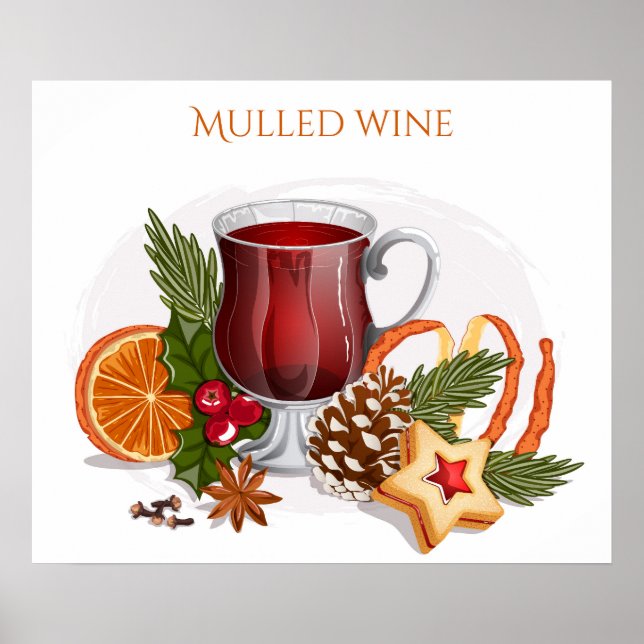 Festive Mulled Wine with Ingredients Illustration  Poster (Vorne)