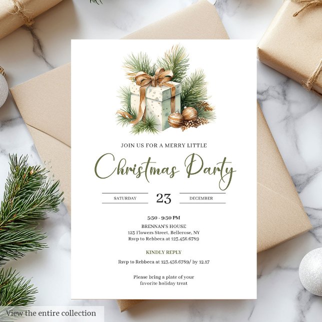 Festive Neutral Sage Scandinavian Christmas Party Einladung (Festive Neutral Olive Scandinavian Christmas Party)
