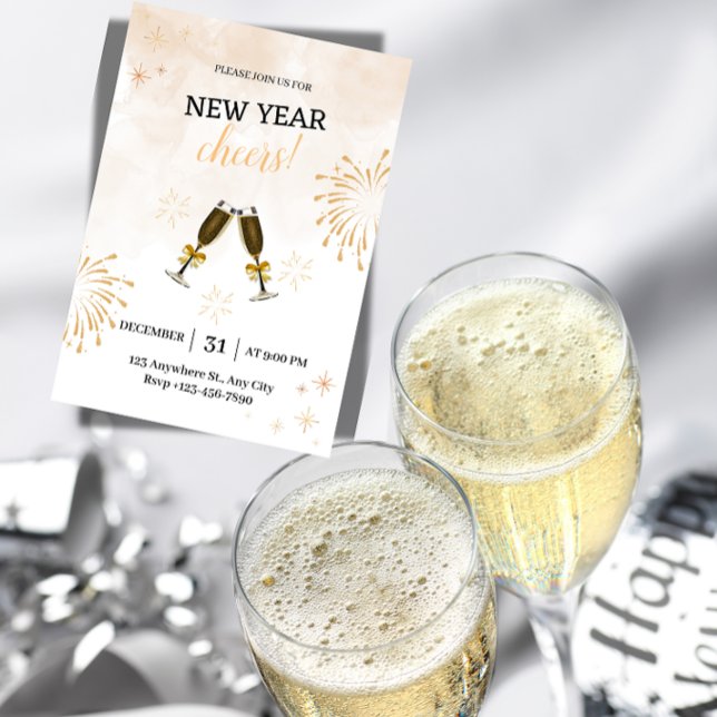 Festive New Year's Eve Party Invitation Einladung ("Festive 'Cheers!' NYE Invites. Set the tone for a fun, social party. Customize & send today!")