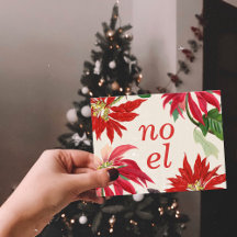 Festive Noel Watercolor Poinsettia Floral 