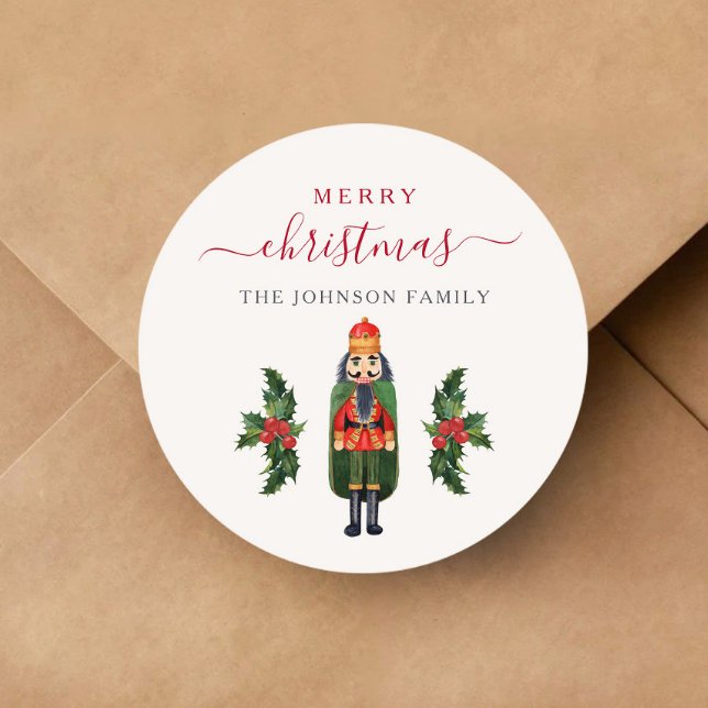 Festive Nutcracker Frohe Weihnachten Runder Aufkleber (Festive Nutcracker Merry Christmas Classic Round Sticker)