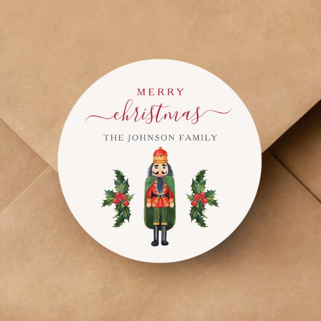 Festive Nutcracker Frohe Weihnachten Runder Aufkleber (Festive Nutcracker Merry Christmas Classic Round Sticker)