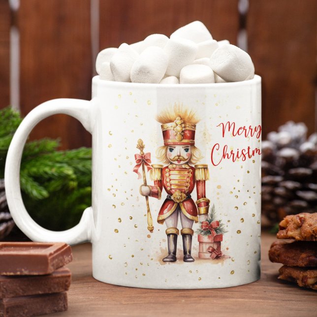 Festive Nutcracker Frohe Weihnachten Zweifarbige Tasse (Festive Nutcracker Merry Christmas Two-Tone Coffee Mug)