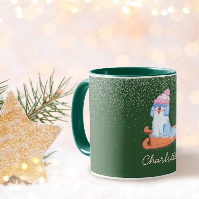 Festive Old English Sheepdog Name Christmas Green Tasse (Von Creator hochgeladen)