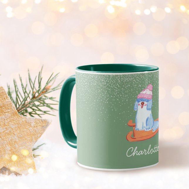 Festive Old English Sheepdog Name Pistachio Green Tasse (Von Creator hochgeladen)
