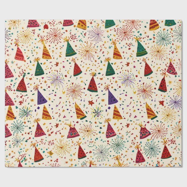 Festive Party Hats & Fireworks Seamless Pattern  Geschenkpapier (Flach)