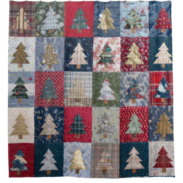 Festive Patchwork Christmas Tree Pattern (4) Duschvorhang (Vorderseite)