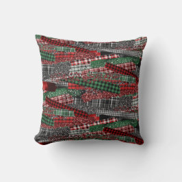 Festive Patchwork Plaid & Glitter Holiday Accent Kissen