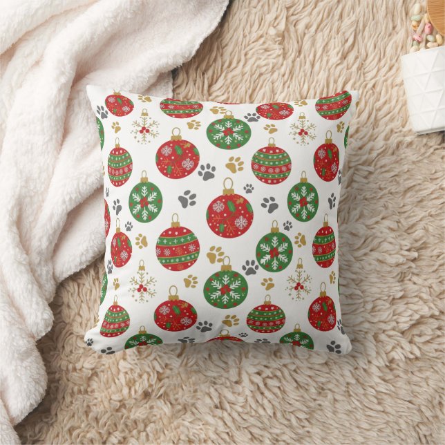 Festive Paw Print Christmas Ornament Pillow Kissen (Decke)