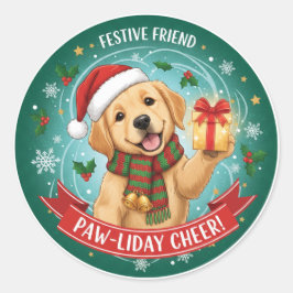Festive Paws & Holiday JoySticker Runder Aufkleber