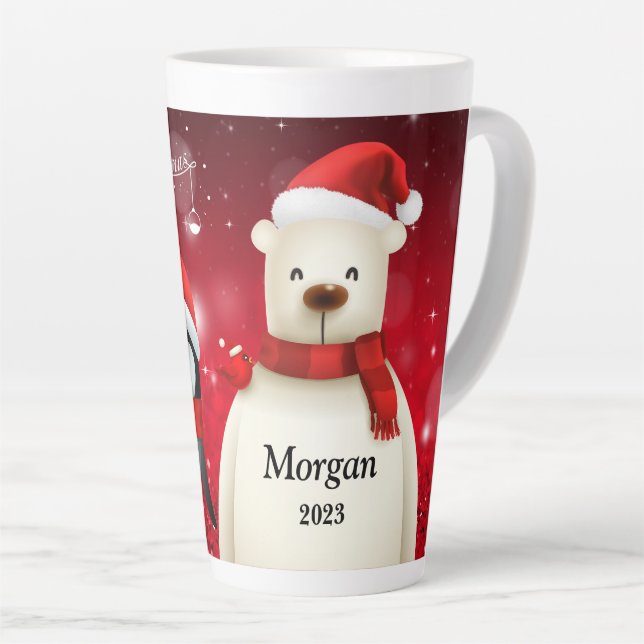 Festive PENGUIN & BEAR MERRY CHRISTMAS Latte Mug  Milchtasse (Rechte Ecke)