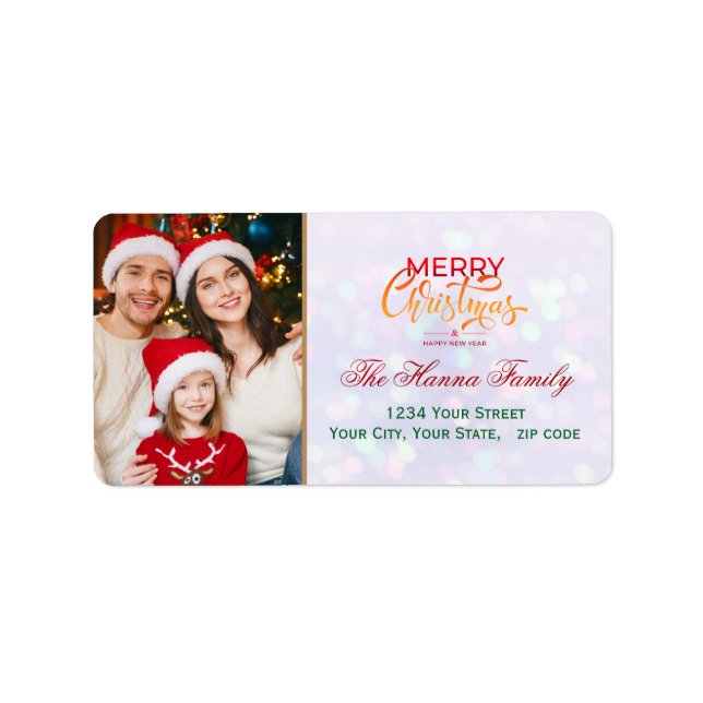 Festive Personalized Family Photo "Merry Christmas Adressaufkleber (Vorne)