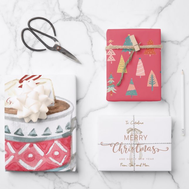Festive Personalized Hot Cocoa Christmas  Geschenkpapier Set (Vorderseite)