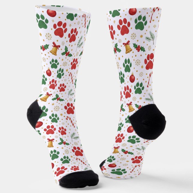 Festive Pet Paw Print Christmas Socks: Red & Green Socken (Gewinkelt)