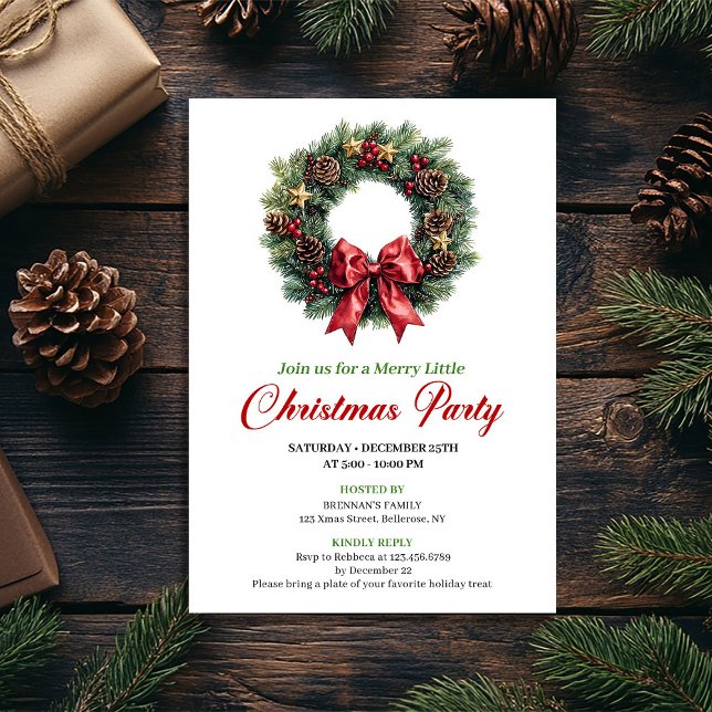 Festive Pine Wreath Christmas Party Editable Card Einladung (Festive Pine Wreath Christmas Party Editable Card)