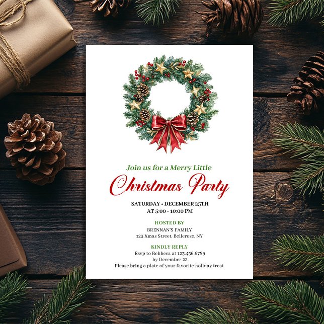 Festive Pine Wreath Christmas Party Invitation Einladung (Festive Pine Wreath Christmas Party Invitation)