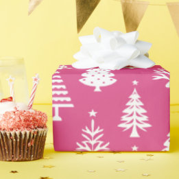 Festive Pink and White Christmas Tree Pattern Geschenkpapier