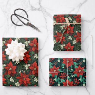 Festive Poinsettia Bliss: Weihnachtspapier-Design Geschenkpapier Set
