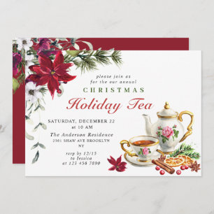 Festive Poinsettia Christmas Holiday Tea Party Einladung