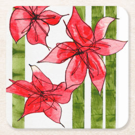 Festive Poinsettia Holiday Coaster Rechteckiger Pappuntersetzer