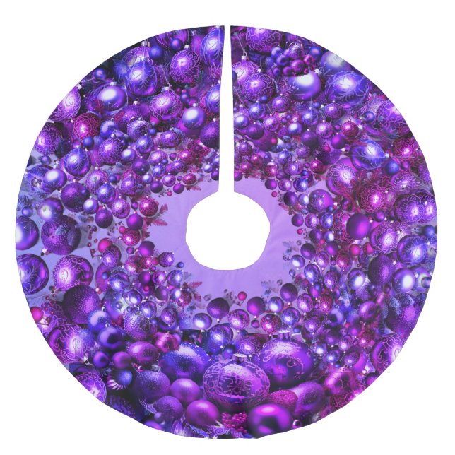 Festive Purple Holiday Tree Skirt  Polyester Weihnachtsbaumdecke (Vorderseite)