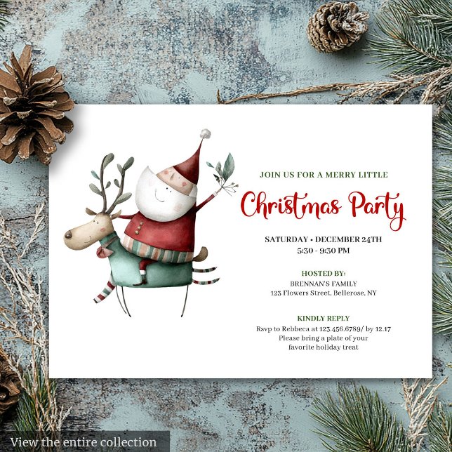 Festive Quirky Santa Watercolor Holiday Invitation Einladung (Festive Quirky Santa Watercolor Holiday Invitation)