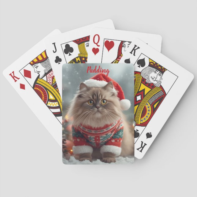 Festive Ragdoll-Katze Weihnachten Personalisiert  Spielkarten (Rückseite)