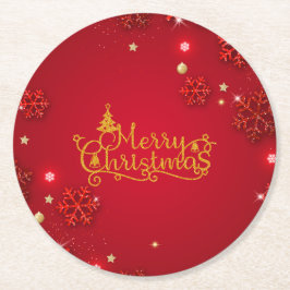 Festive Red and Gold Christmas Stickers Runder Pappuntersetzer