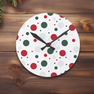 Festive Red and Green Polka Dot Christmas Runde Wanduhr