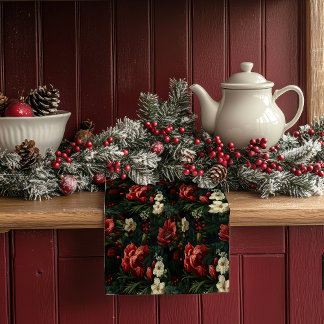 Festive Red and White Christmas Flowers | Geschirrtuch