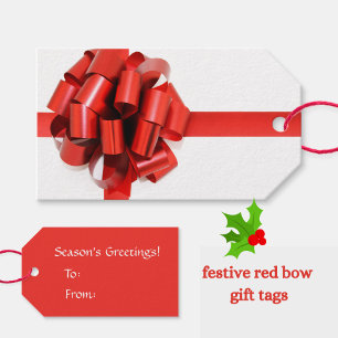 Festive Red Bow auf White "Die Grüße der Jahreszei Geschenkanhänger