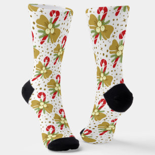 Festive Red Candy Canes mit Gold Bows Weihnachten Socken