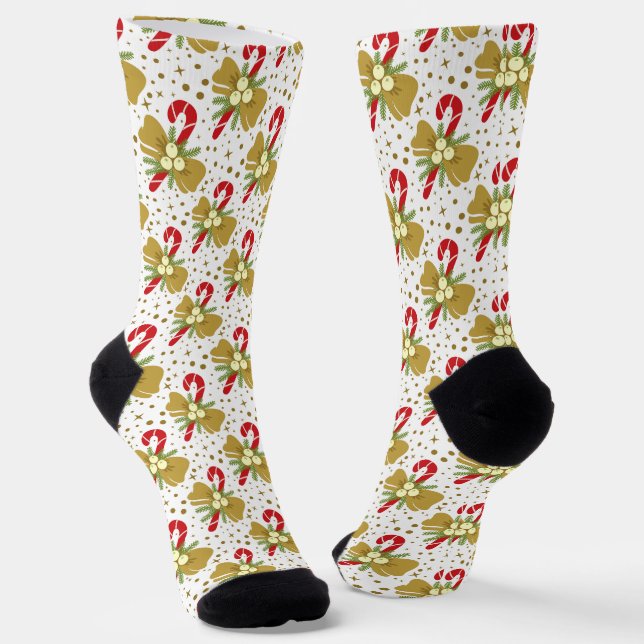 Festive Red Candy Canes mit Gold Bows Weihnachten Socken (Gewinkelt)