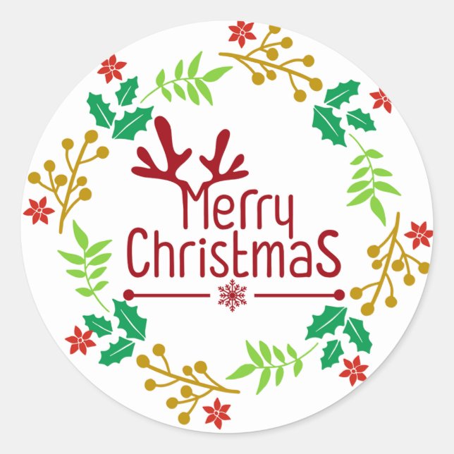 Festive Red Christmas Wreath Classic Round Sticker (Vorderseite)
