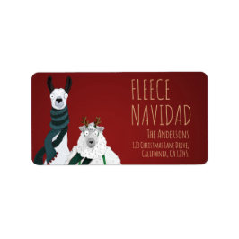 Festive Red Funny Llama & Sheep ‘Fleece Navidad’  Adressaufkleber