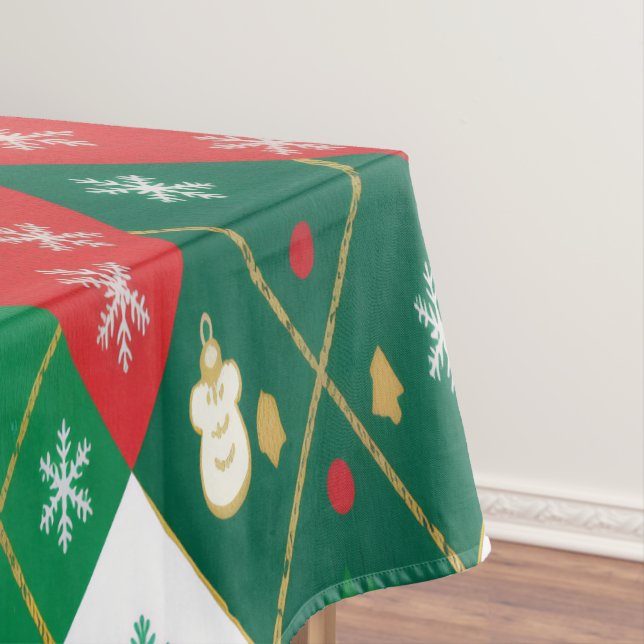 Festive Red & Green Argyle Cheer Christmas Tischdecke (Beispiel)