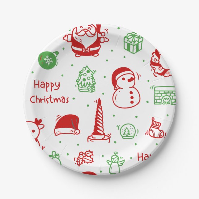 Festive Red & Green Christmas Pattern Paper Plate Pappteller (Vorderseite)