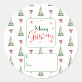 Festive Red Green Script Tree Bow To From Sticker