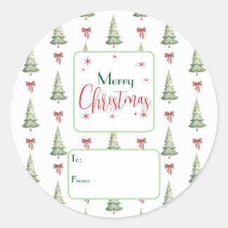 Festive Red Green Script Tree Bow To From Sticker