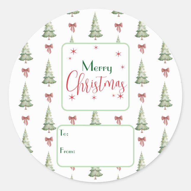 Festive Red Green Script Tree Bow To From Sticker (Vorderseite)