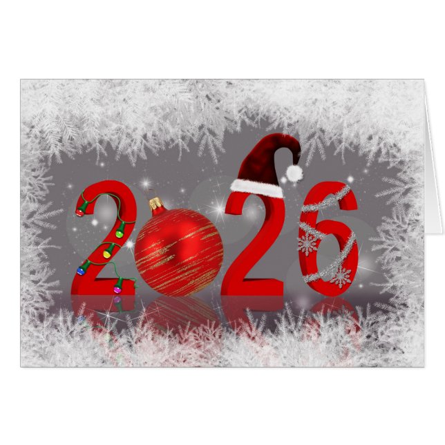 Festive Red New Year 2026 Merry Christmas (Vorderseite (Horizontal))