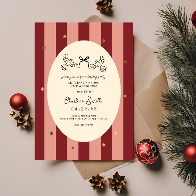 Festive Red Pink Striped Holiday Party Invitation Einladung (Von Creator hochgeladen)