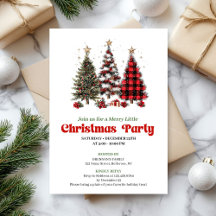 Festive red plaid buffalo Christmas tree invites