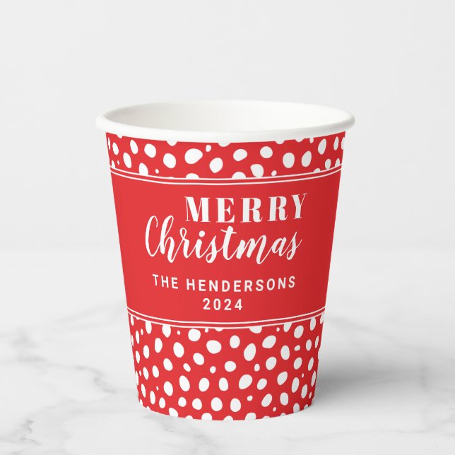 Festive Red Polka Dots Personalisierte Weihnachten Pappbecher (Vorderseite)
