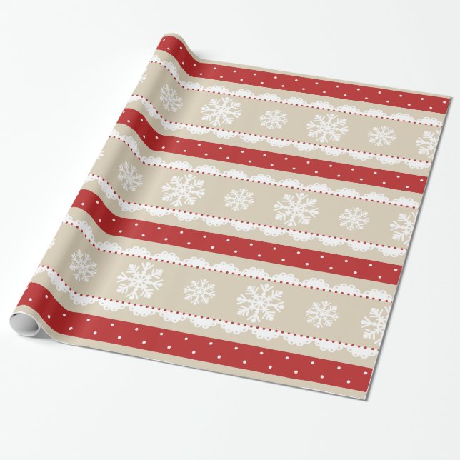 Festive Red Polka Dots White Snowflakes Pattern Geschenkpapier (Ungerollt)