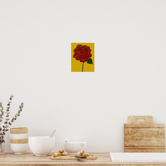 Festive Red Rose & Yellow Watercolor Poster (Küche)