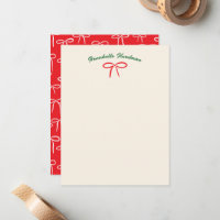Festive Red Simple Bow n Name Personal Stationery