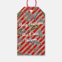 Festive Red Stripe Pine Spruce Cones Kraft Holiday