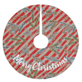 Festive Red Stripe Pine Spruce Cones Kraft Holiday Polyester Weihnachtsbaumdecke